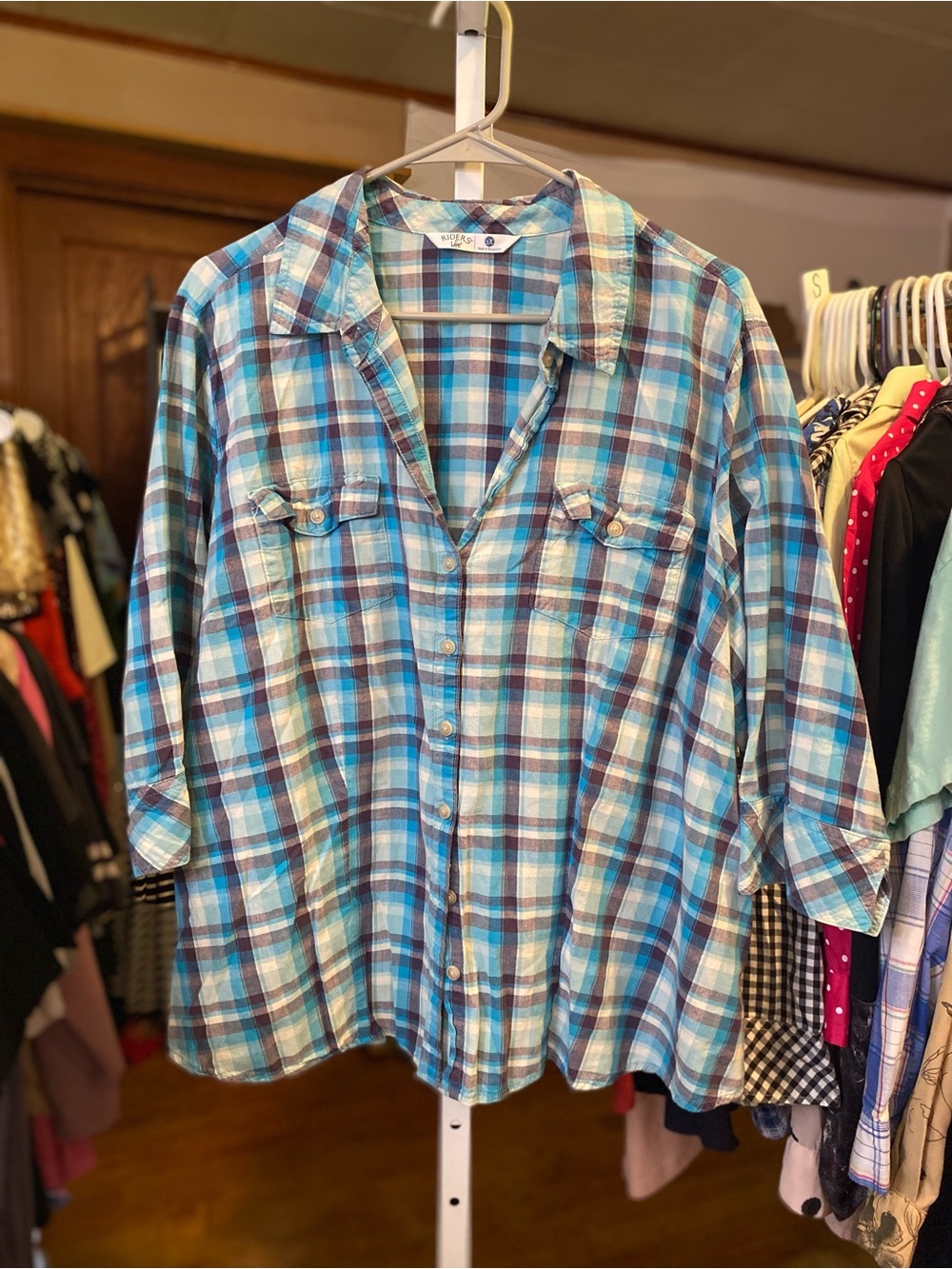 Lee Blue & White Plaid Button-Down Shirt